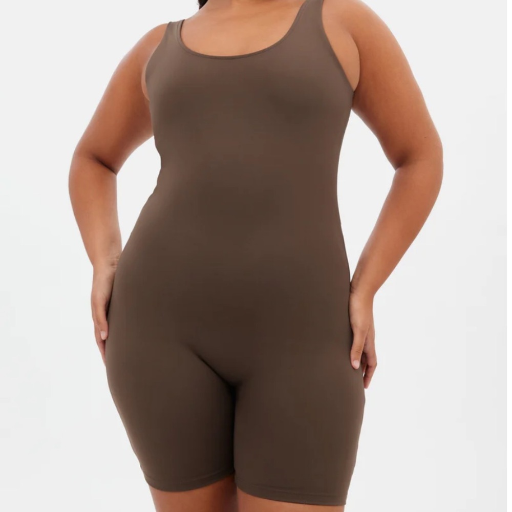 Girlfriend Collective Brown Bike Romper Unitard